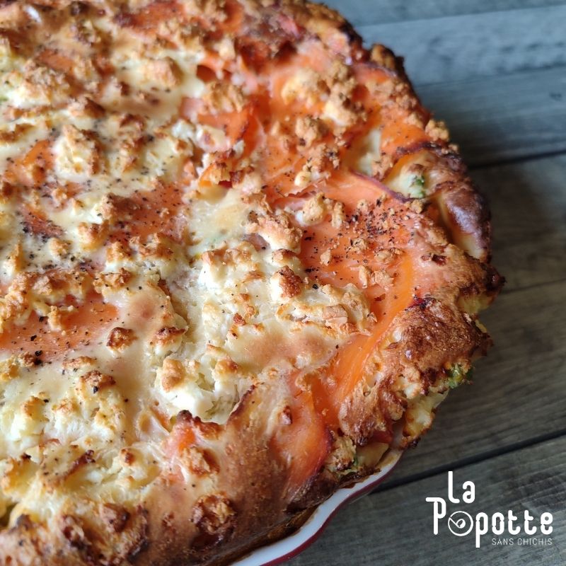 Quiche sans pâte petits pois, saumon et feta