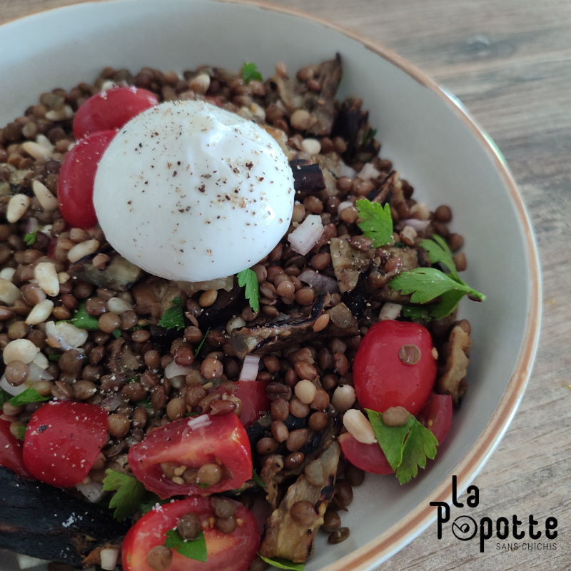 Salade aubergines lentilles